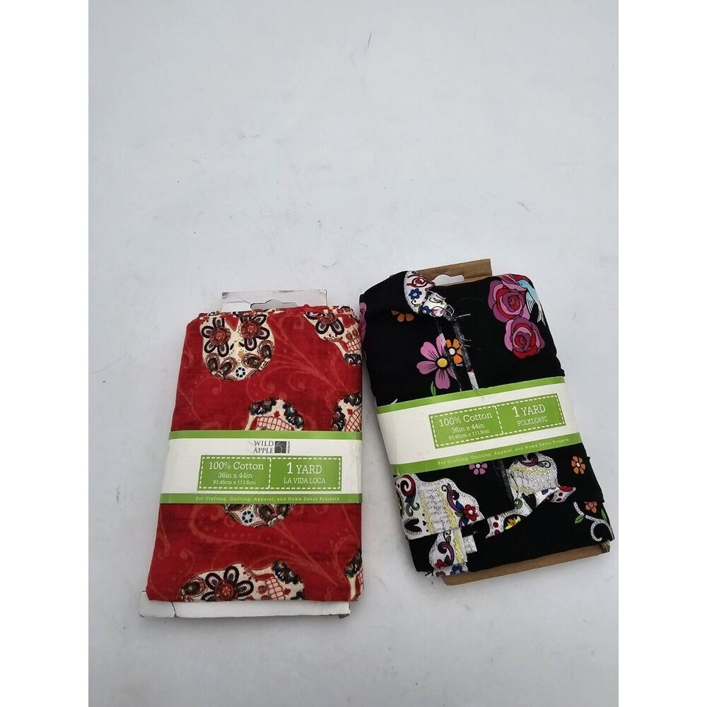 45" 100% cotton novelty fabric "folkloric skulls" by David Textiles 1 Yard #D